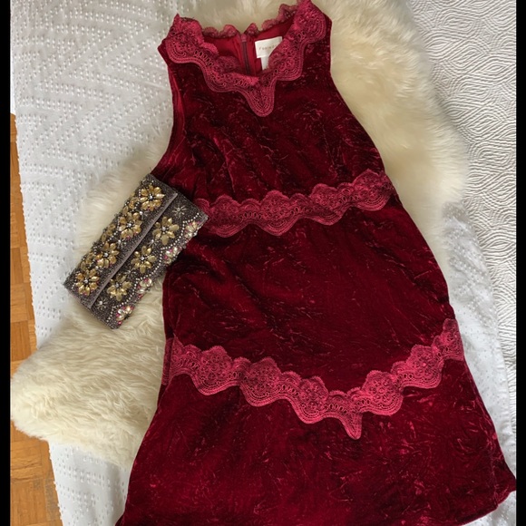 Red Velvet Dress with lace - Picture 1 of 15